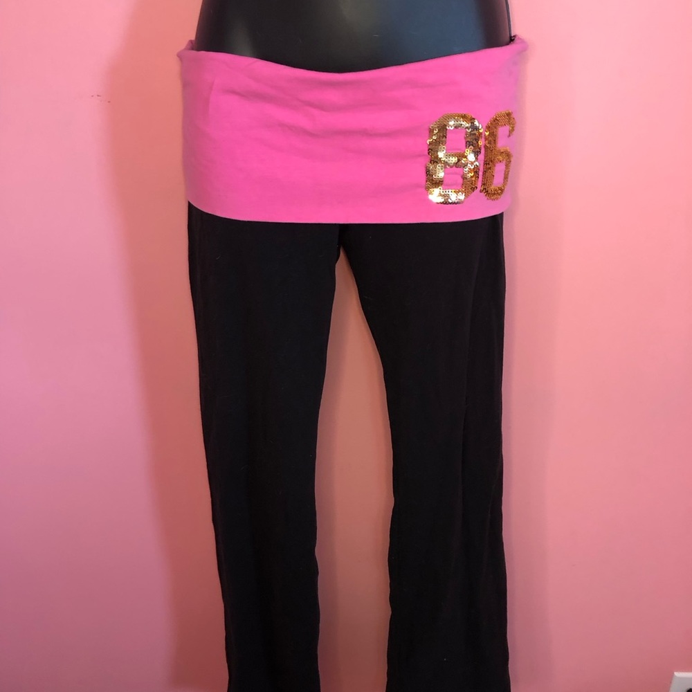 Vintage PINK mcbling fold over flare leggings